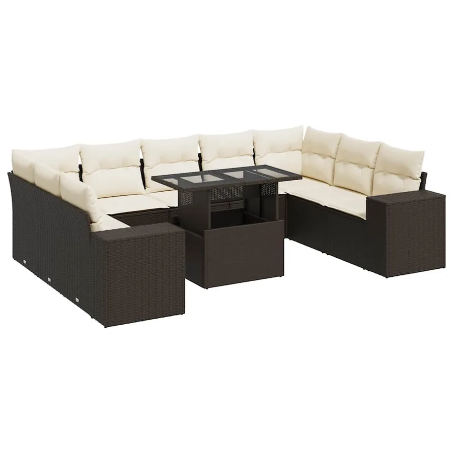 Salon de jardin 10 pcs avec coussins marron résine tressée - 2