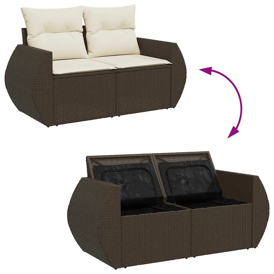 Salon de jardin 8 pcs avec coussins marron résine tressée - 11