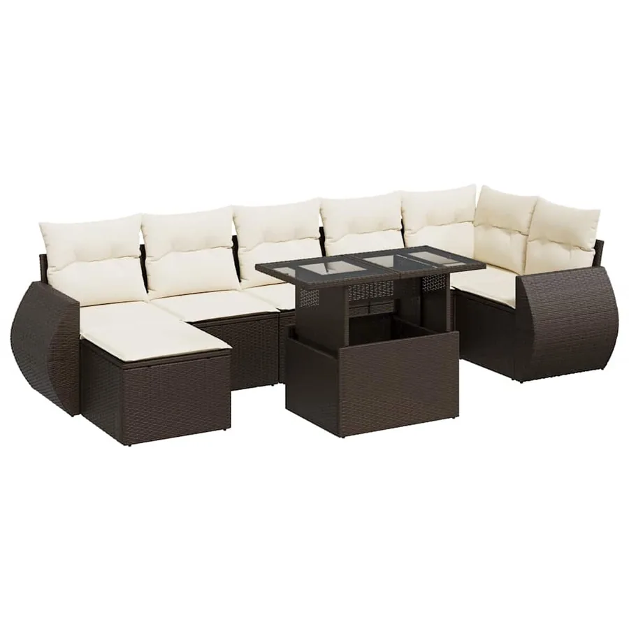 Salon de jardin 8 pcs avec coussins marron résine tressée - 2