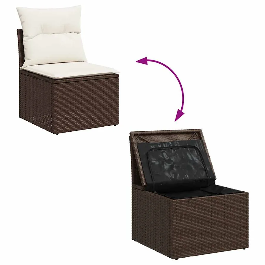 Salon de jardin 8 pcs avec coussins marron résine tressée - 8