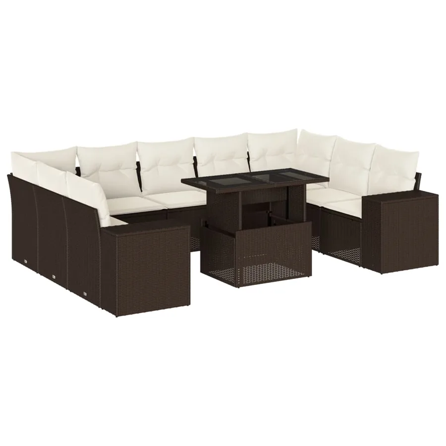 Salon de jardin 10 pcs avec coussins marron résine tressée - 2