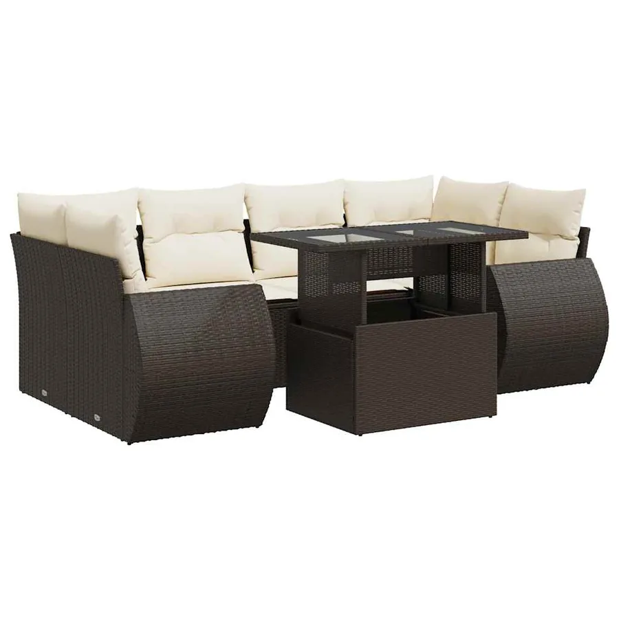 Salon de jardin avec coussins 7 pcs marron résine tressée - 2