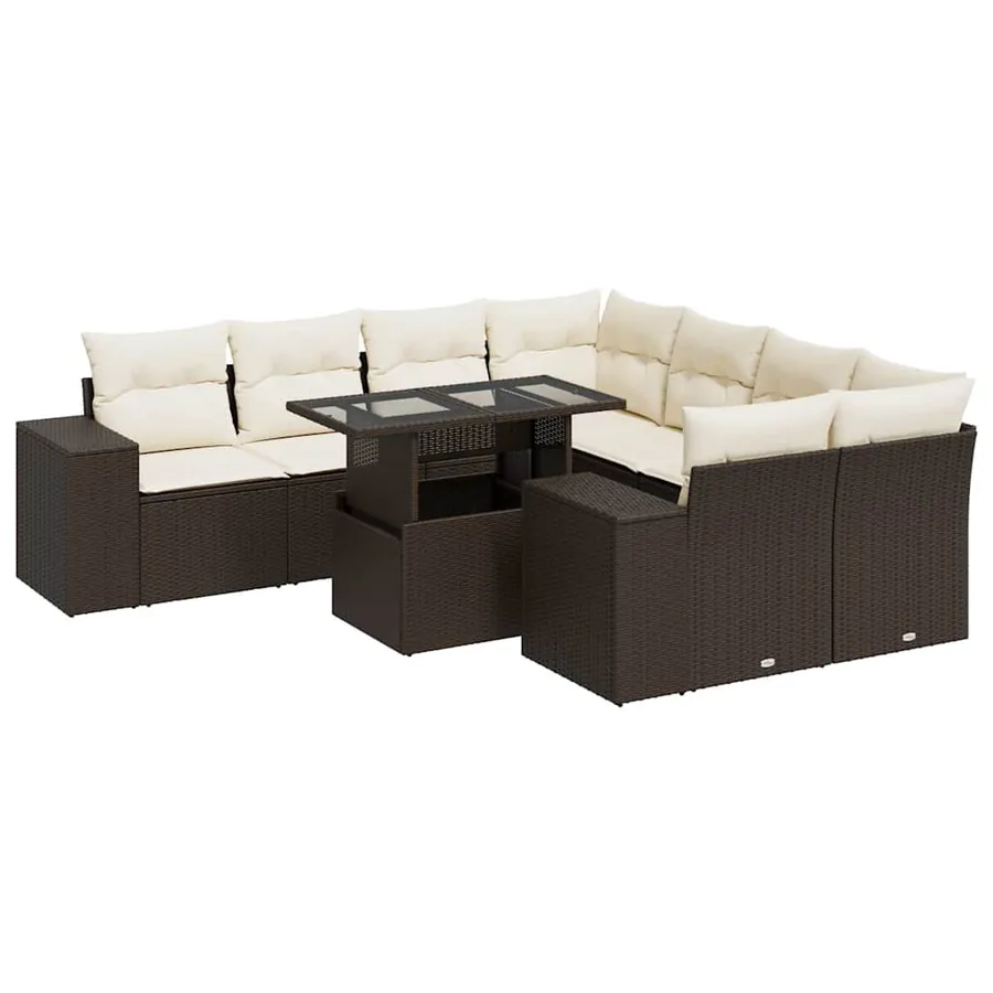 Salon de jardin avec coussins 9 pcs marron résine tressée - 2