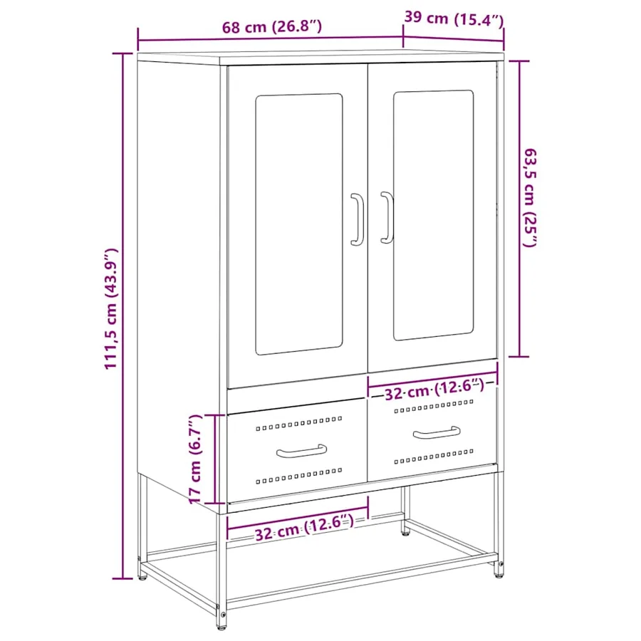 Buffet haut blanc 68x39x111,5 cm acier - 13