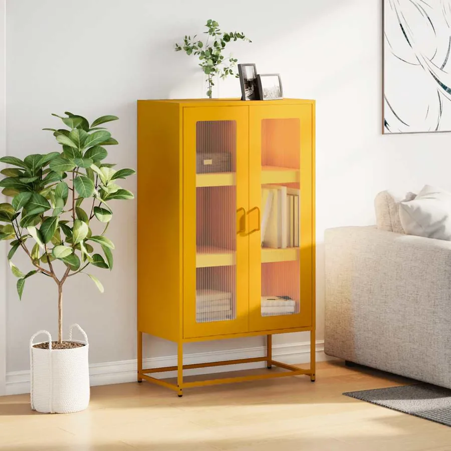Buffet haut jaune moutarde 68x39x123 cm acier - 3