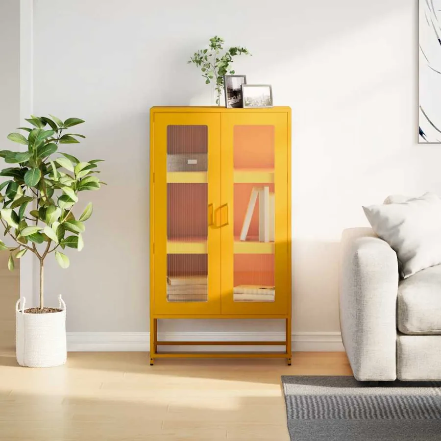 Buffet haut jaune moutarde 68x39x123 cm acier - 4