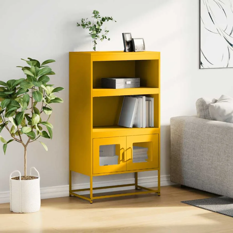 Buffet haut jaune moutarde 68x39x123 cm acier - 3