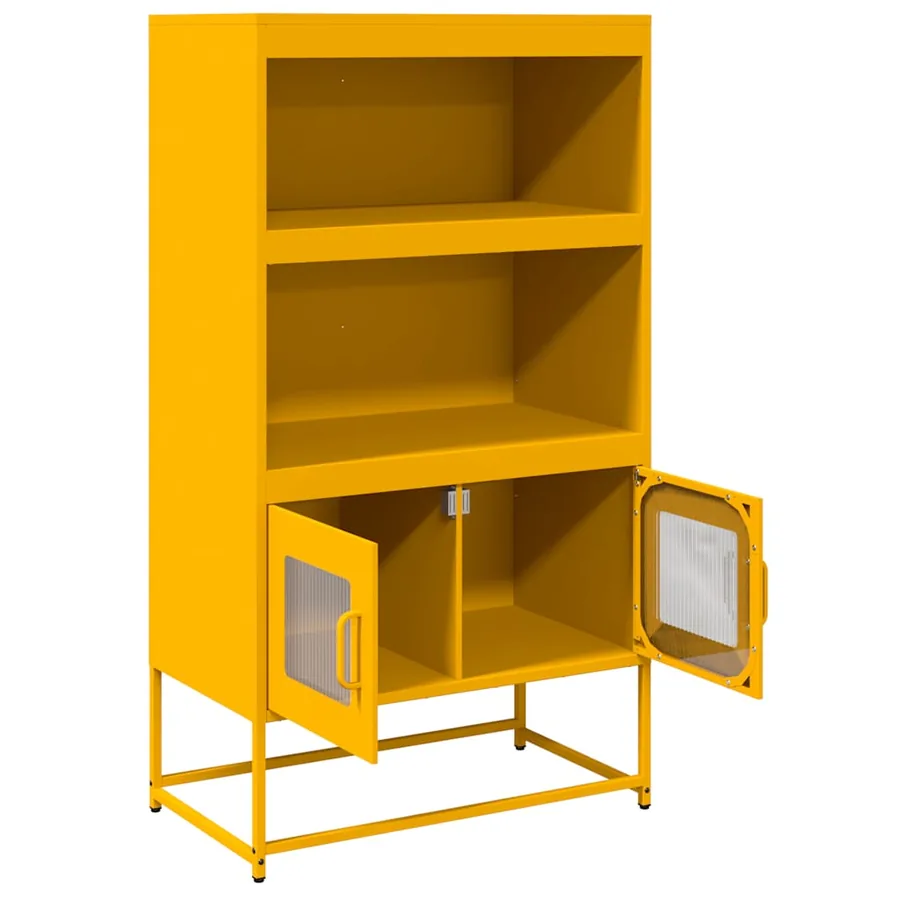 Buffet haut jaune moutarde 68x39x123 cm acier - 5