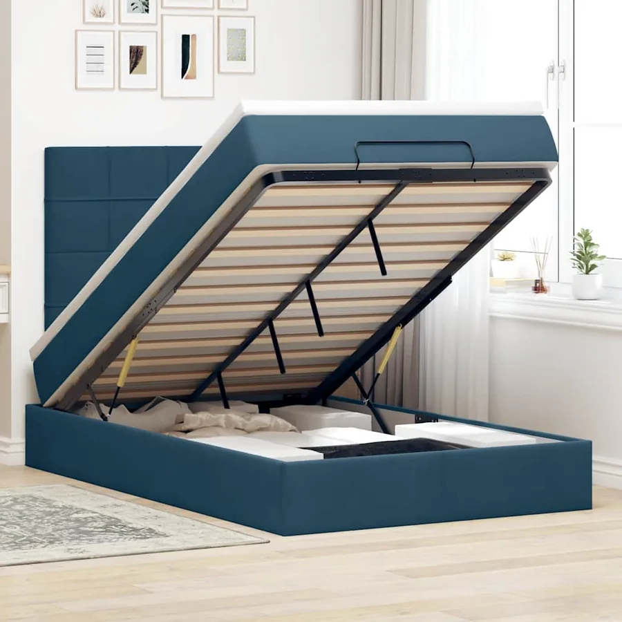 Cadre de lit ottoman avec matelas bleu foncé 120x200 cm velours