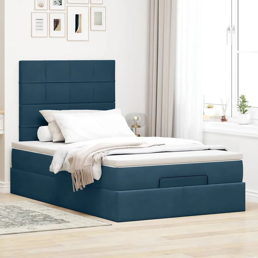 Cadre de lit ottoman avec matelas bleu foncé 120x200 cm velours - 3
