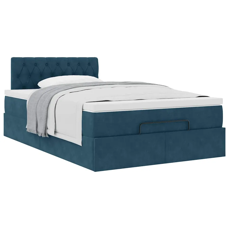 Cadre de lit ottoman avec matelas bleu foncé 120x200 cm velours - 4