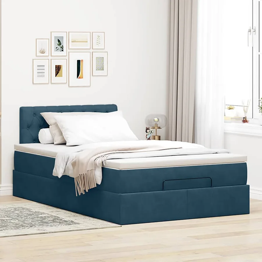 Cadre de lit ottoman avec matelas bleu foncé 120x200 cm velours - 6