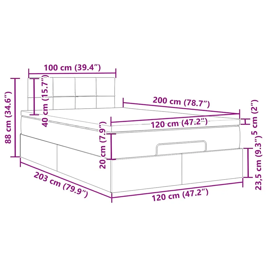Cadre de lit ottoman avec matelas rose 120x200 cm velours - 14