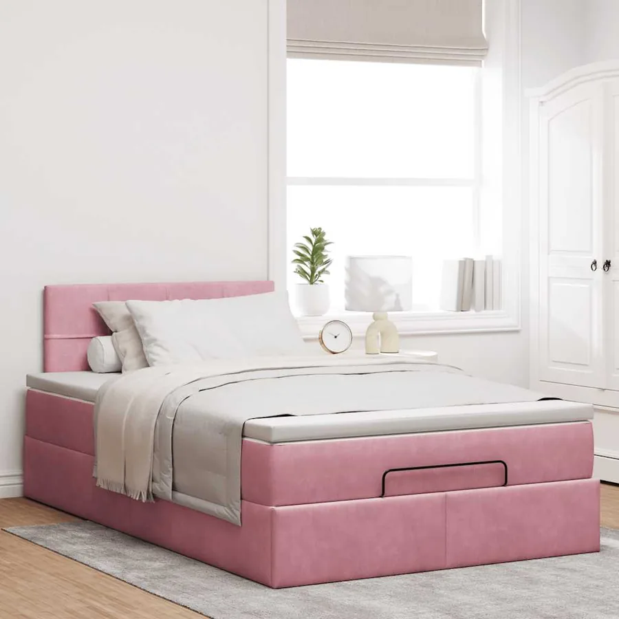 Cadre de lit ottoman avec matelas rose 120x200 cm velours - 3
