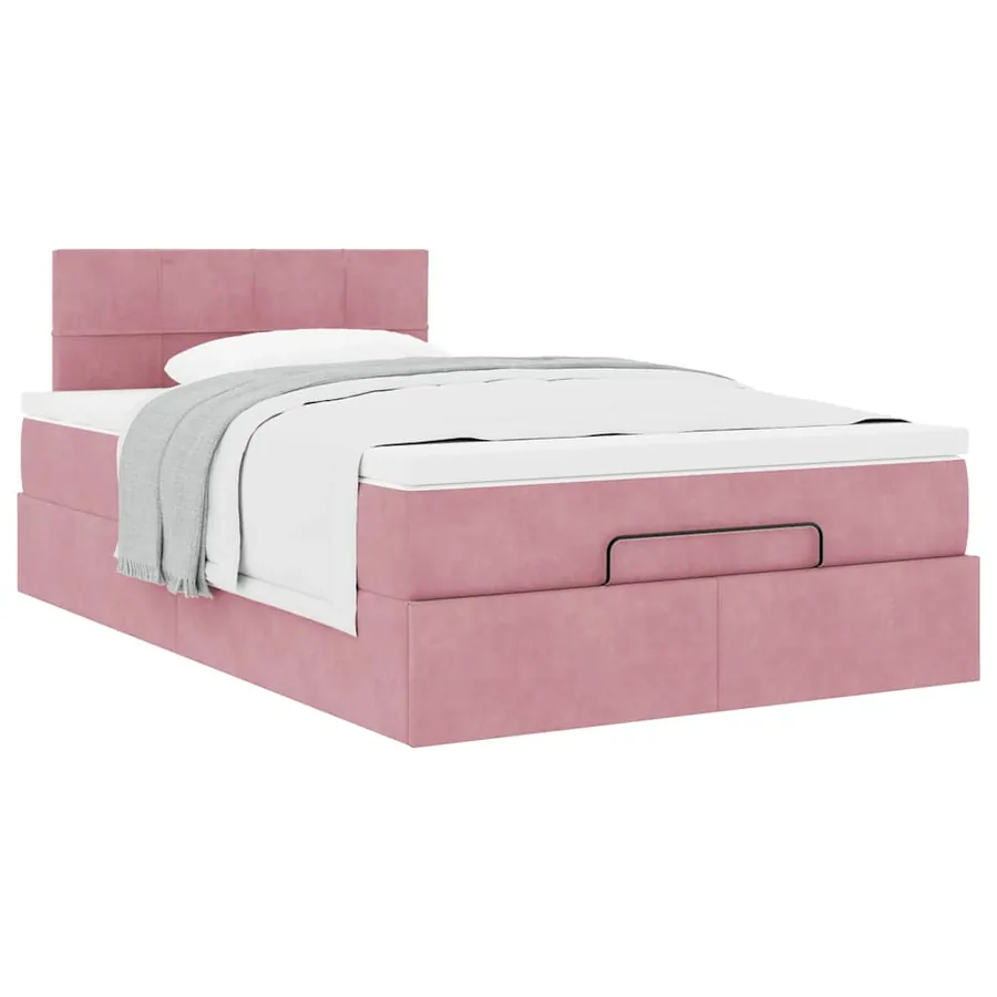 Cadre de lit ottoman avec matelas rose 120x200 cm velours - 4