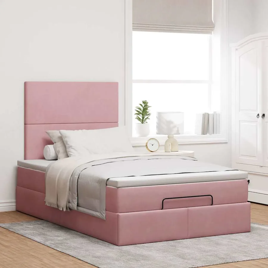 Cadre de lit ottoman avec matelas rose 120x200 cm velours - 3