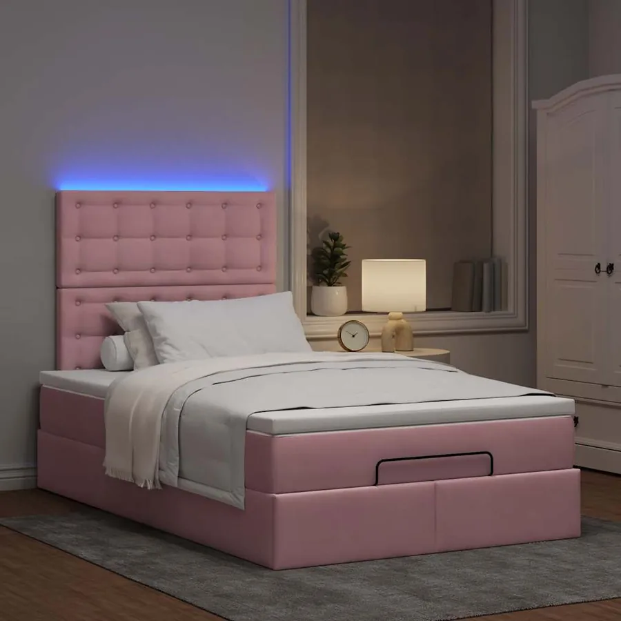 Cadre de lit ottoman avec matelas rose 120x200 cm velours - 3