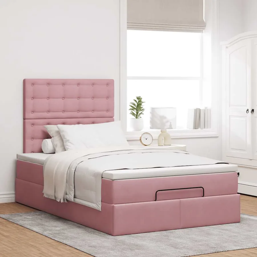 Cadre de lit ottoman avec matelas rose 120x200 cm velours - 4