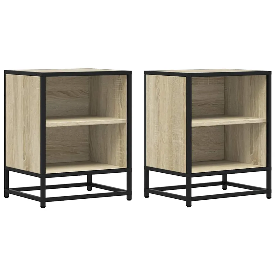 Tables de chevet 2 pcs chêne sonoma bois d'ingénierie et métal - 2