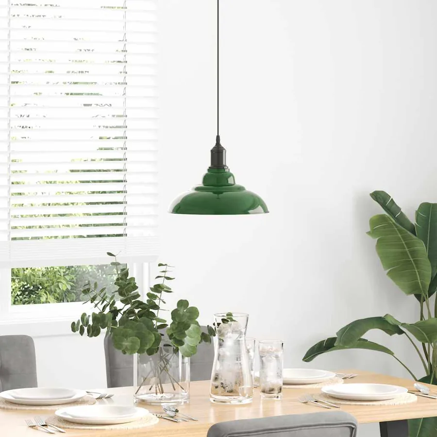 Lampe suspendue réglable hauteur E27 vert brillant Ø 31cm métal - 3