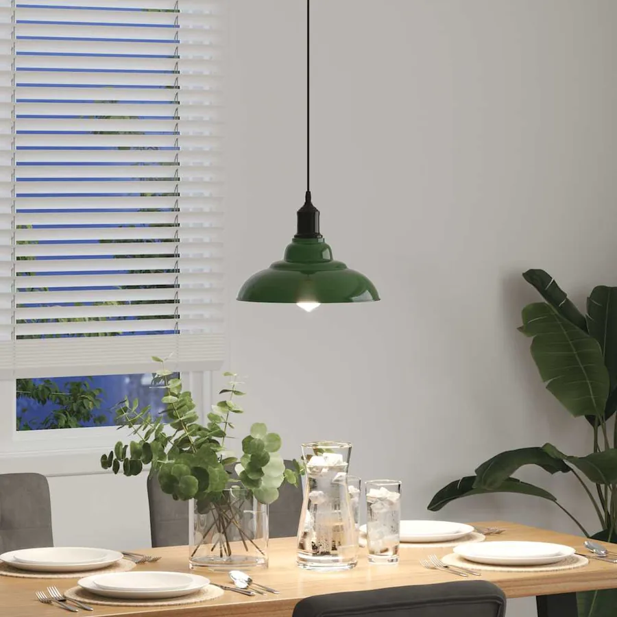 Lampe suspendue réglable hauteur E27 vert brillant Ø 31cm métal - 4