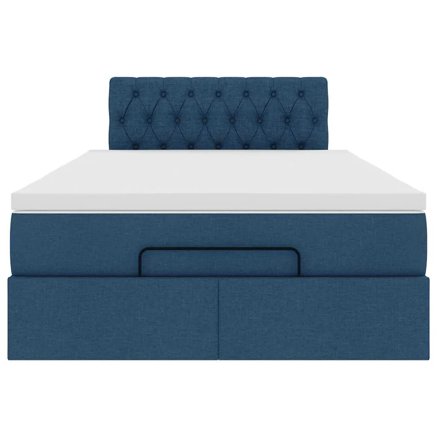 Cadre de lit ottoman avec matelas bleu 120x190 cm tissu - 7