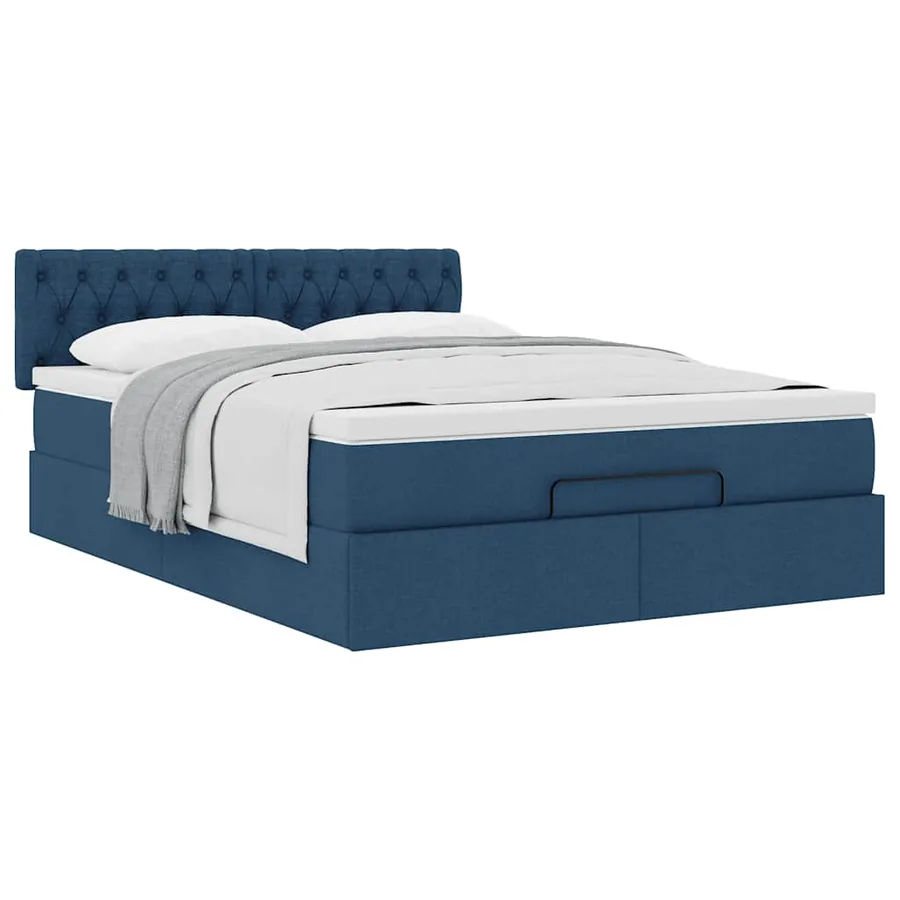 Cadre de lit ottoman avec matelas bleu 140x200 cm tissu - 5
