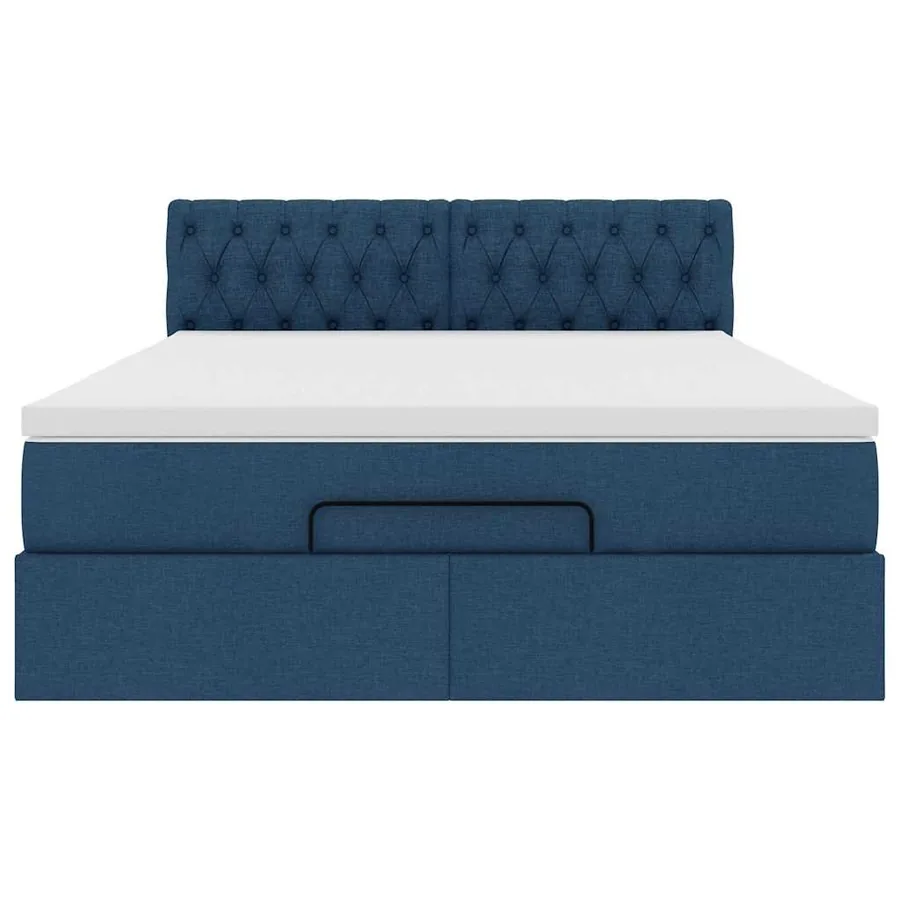 Cadre de lit ottoman avec matelas bleu 140x200 cm tissu - 7