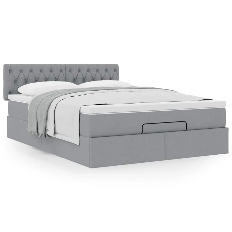 Cadre de lit ottoman et matelas gris clair 140x200 cm tissu - 4