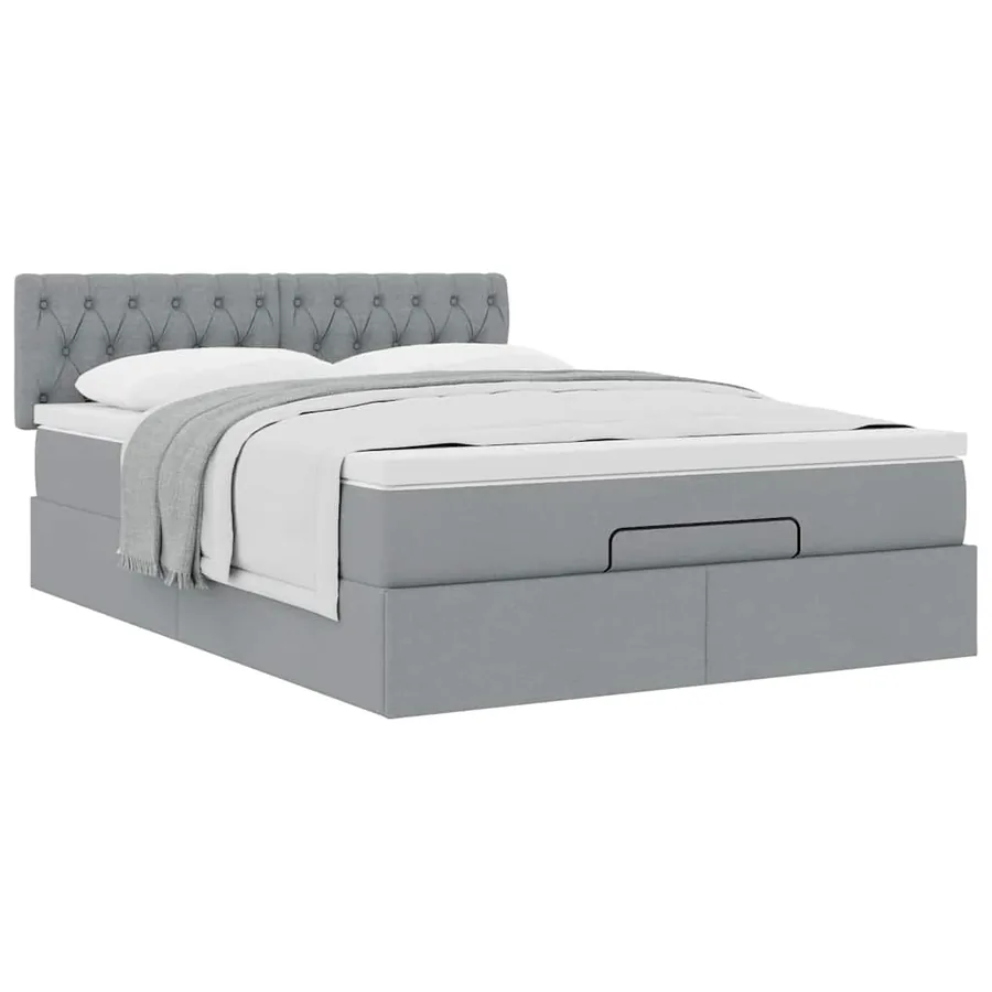 Cadre de lit ottoman et matelas gris clair 140x200 cm tissu - 5