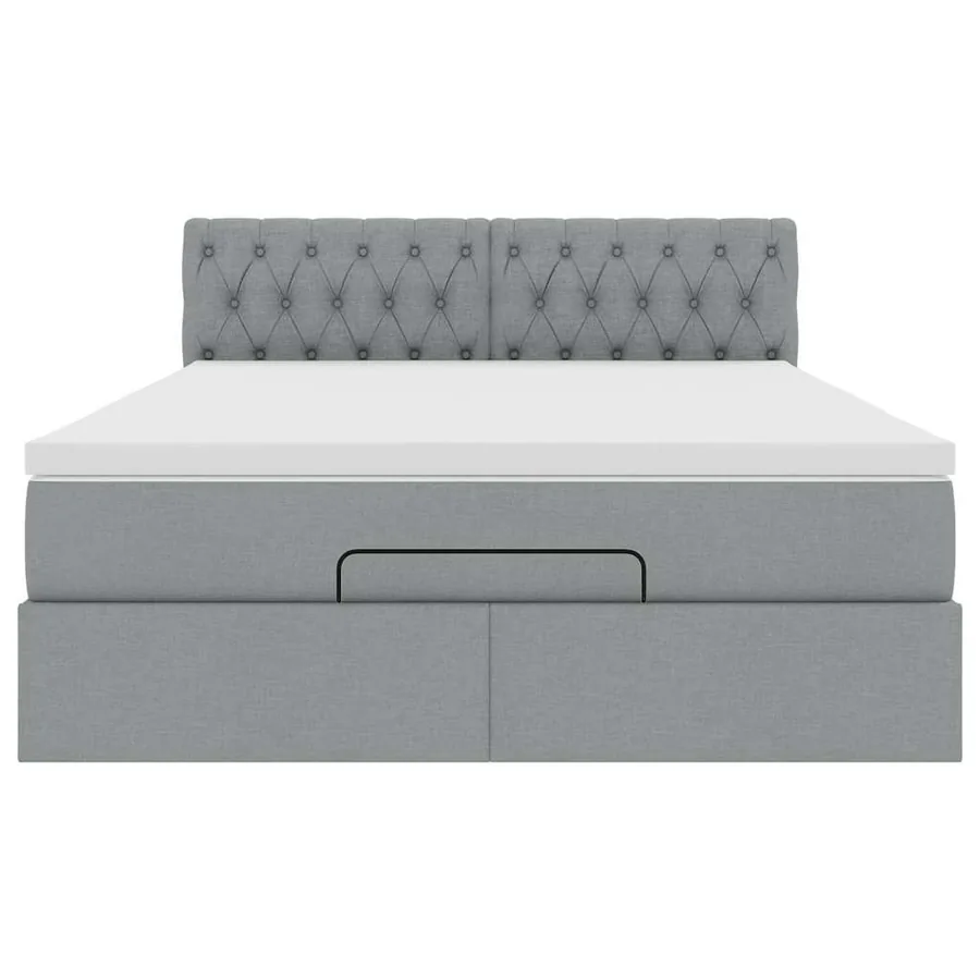 Cadre de lit ottoman et matelas gris clair 140x200 cm tissu - 7