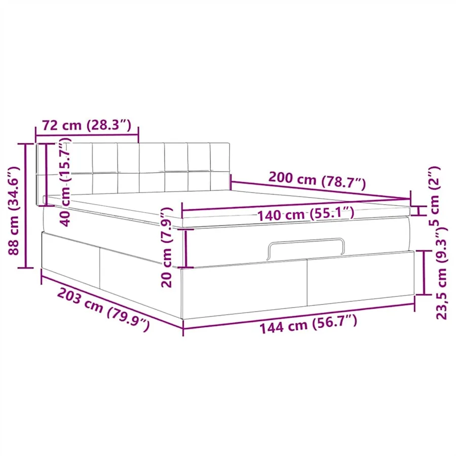 Cadre de lit ottoman et matelas gris clair 140x200 cm tissu - 18