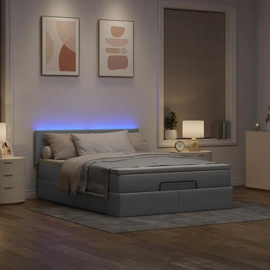 Cadre de lit ottoman et matelas gris clair 140x200 cm tissu - 3