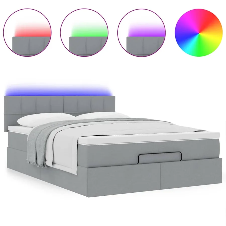 Cadre de lit ottoman et matelas gris clair 140x200 cm tissu - 5