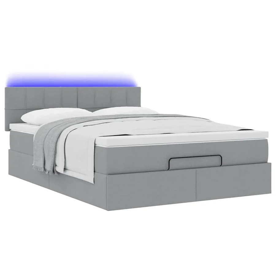 Cadre de lit ottoman et matelas gris clair 140x200 cm tissu - 6