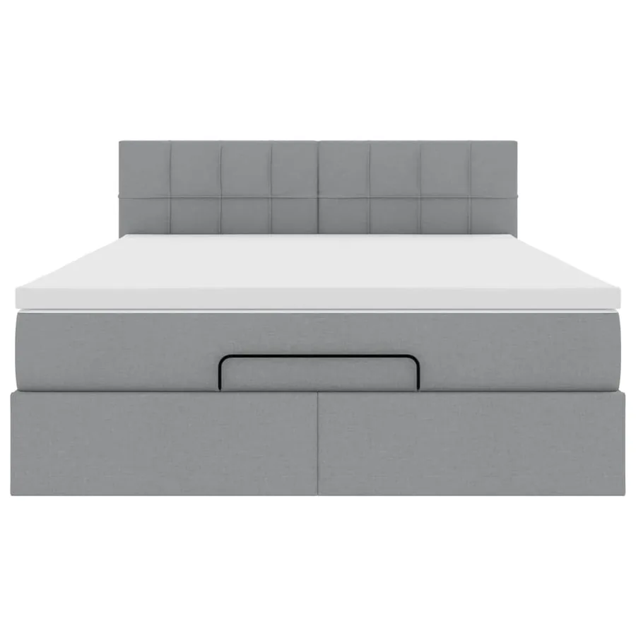 Cadre de lit ottoman et matelas gris clair 140x200 cm tissu - 8