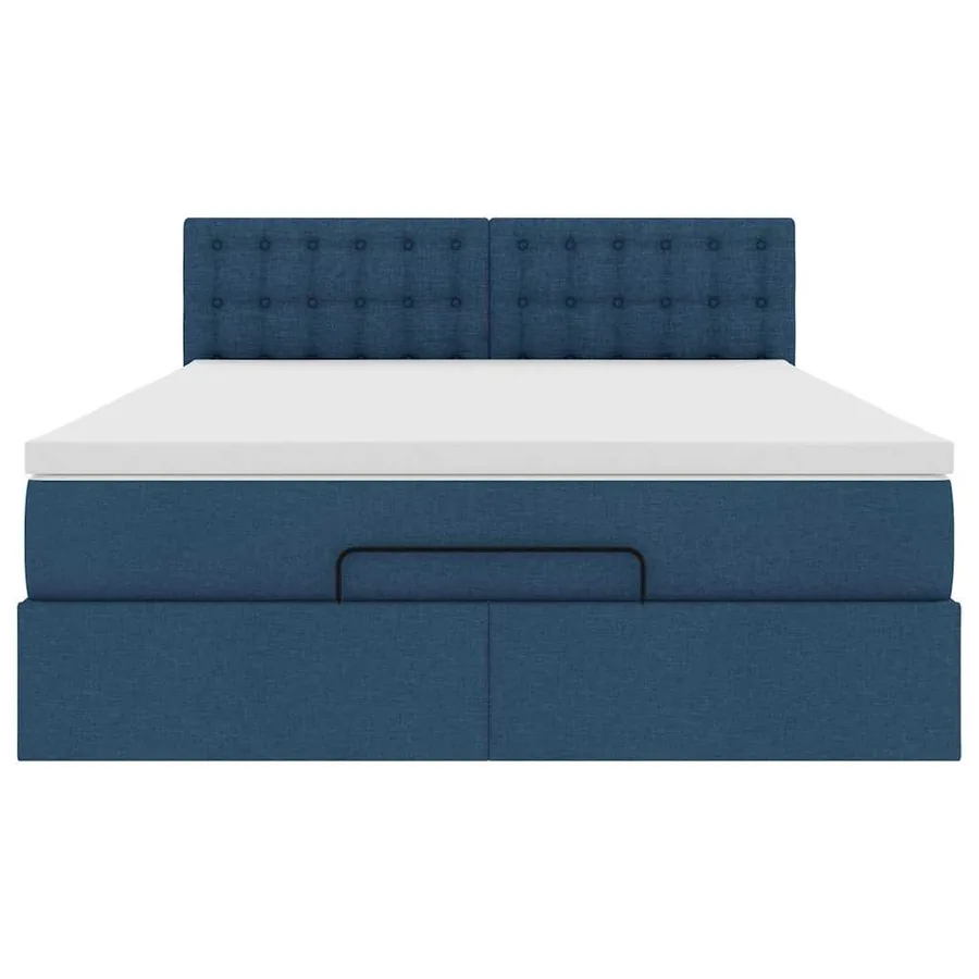 Cadre de lit ottoman avec matelas bleu 140x200 cm tissu - 7