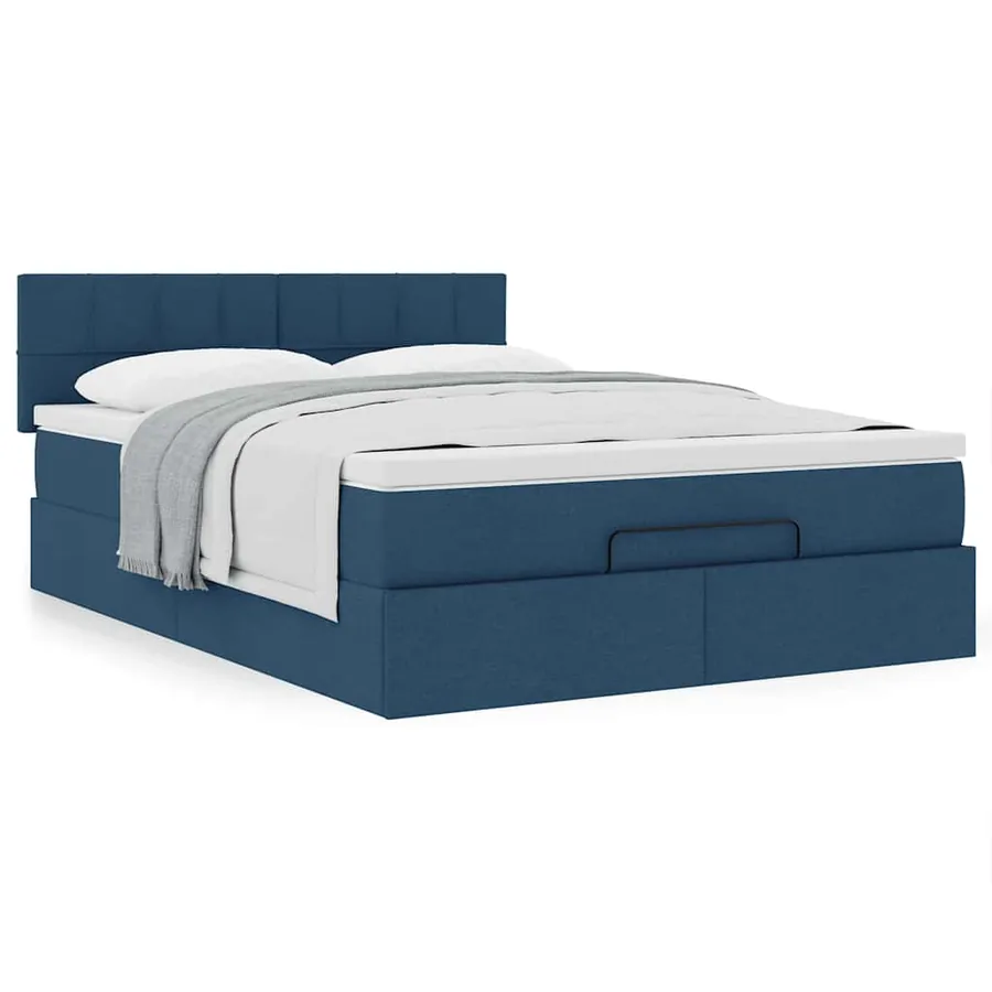 Cadre de lit ottoman avec matelas bleu 140x200 cm tissu - 4