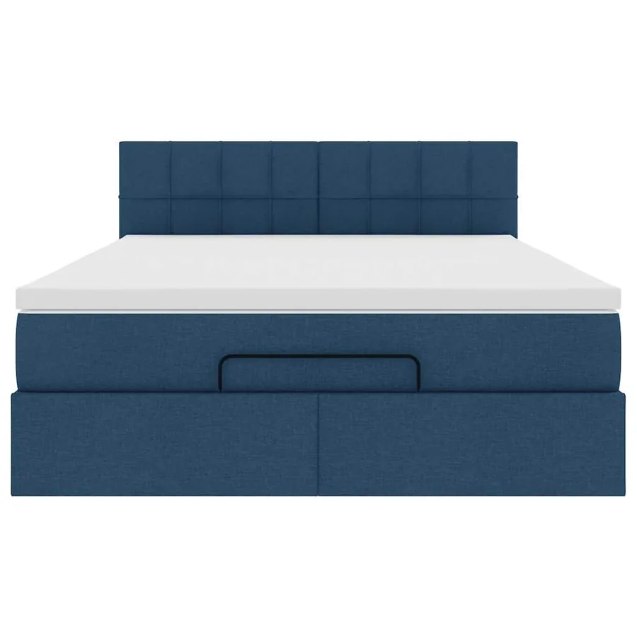 Cadre de lit ottoman avec matelas bleu 140x200 cm tissu - 7
