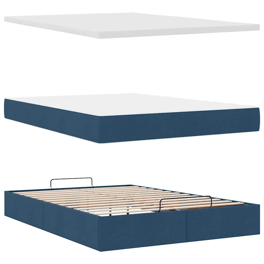 Cadre de lit ottoman avec matelas bleu 140x200 cm tissu - 8