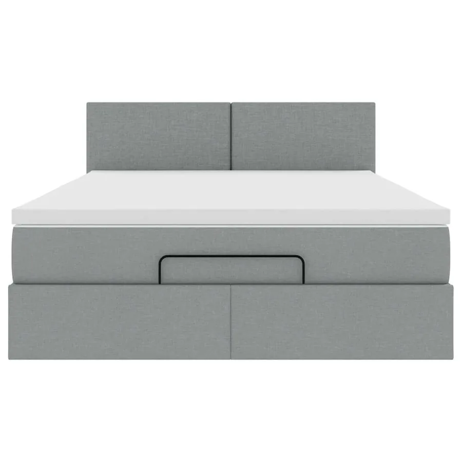 Cadre de lit ottoman et matelas gris clair 140x200 cm tissu - 8