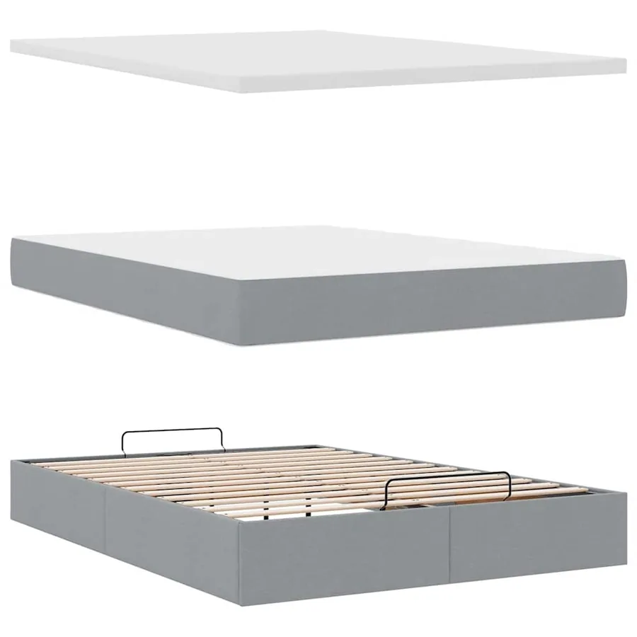 Cadre de lit ottoman et matelas gris clair 140x200 cm tissu - 9