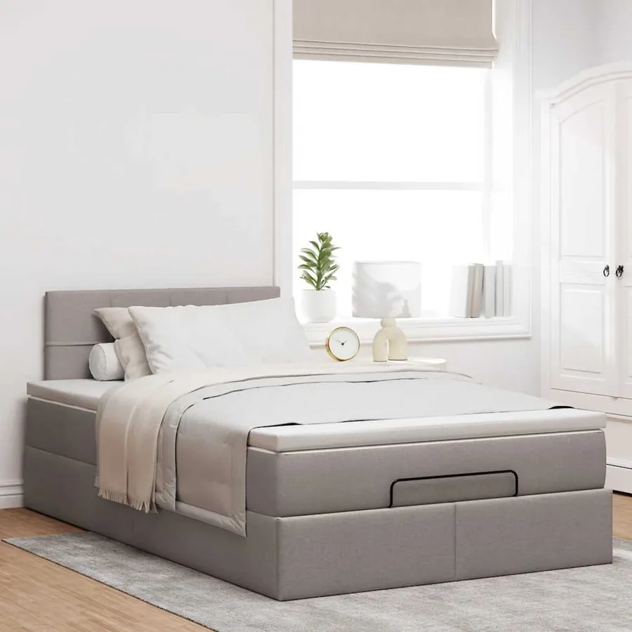Lit ottoman avec matelas et LED Taupe 120x190 cm tissu - 4