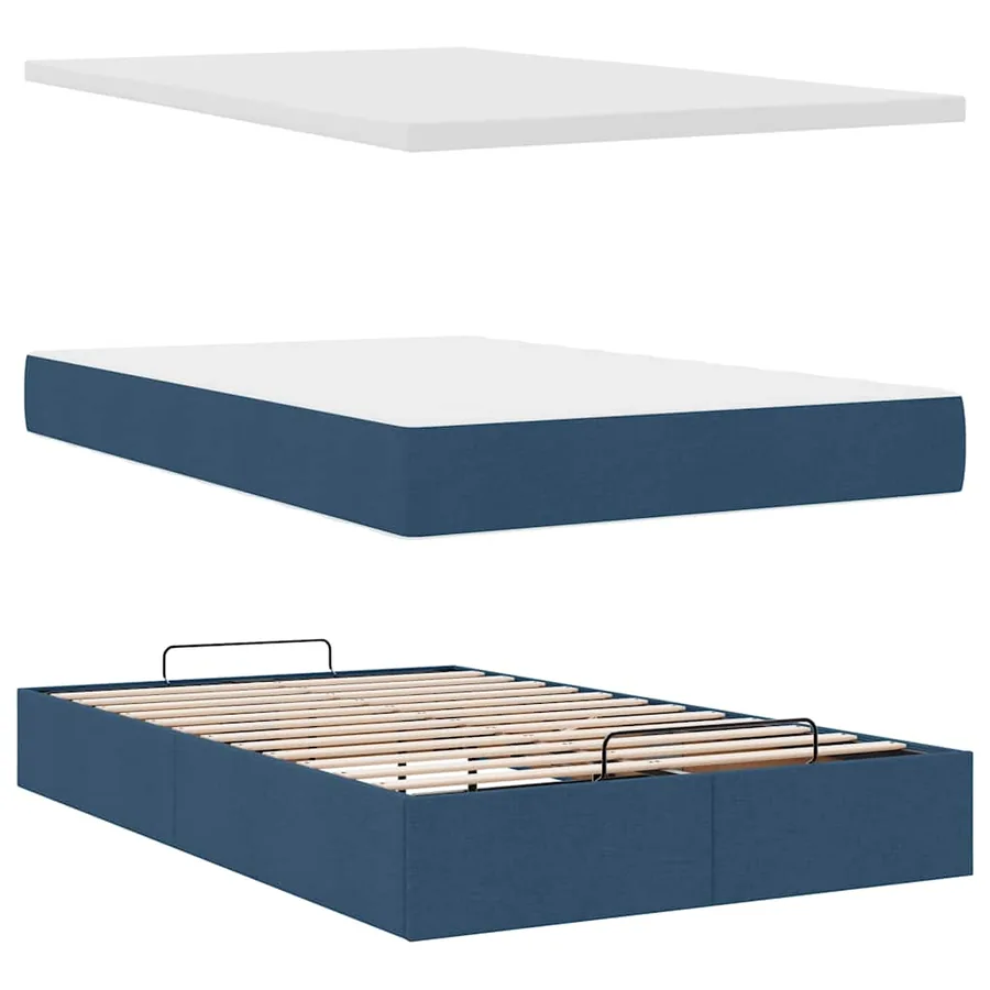 Cadre de lit ottoman avec matelas bleu 120x190 cm tissu - 8