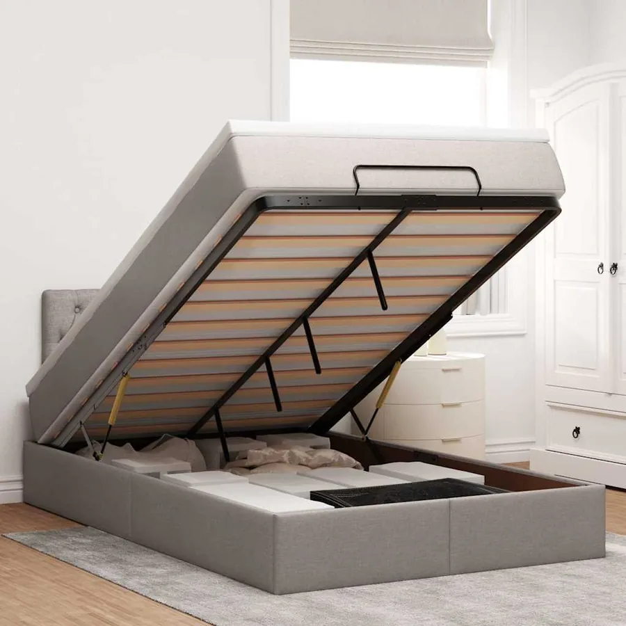 Lit ottoman avec matelas et LED Taupe 120x190 cm tissu