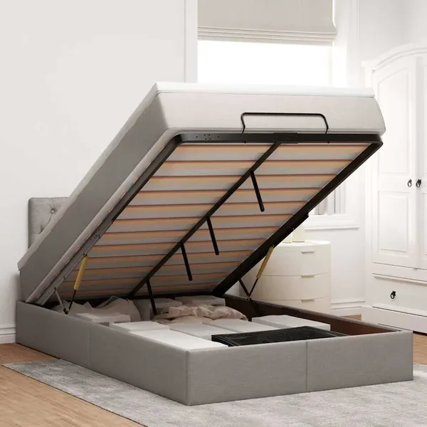 Lit ottoman avec matelas et LED Taupe 120x190 cm tissu