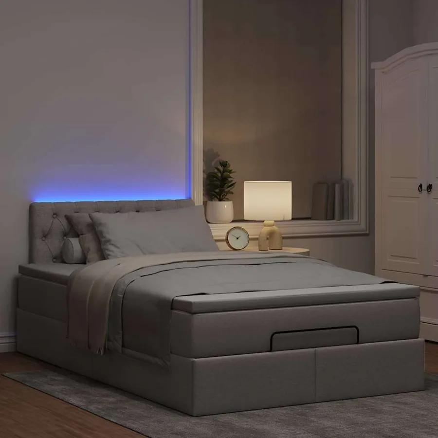 Lit ottoman avec matelas et LED Taupe 120x190 cm tissu - 3