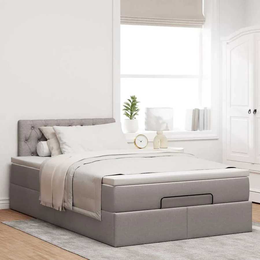 Lit ottoman avec matelas et LED Taupe 120x190 cm tissu - 4