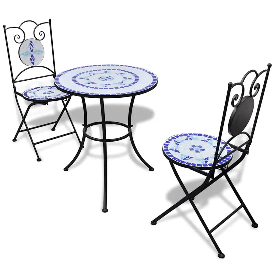 Ensemble de bistro 3 pcs Carreaux céramiques Bleu et blanc