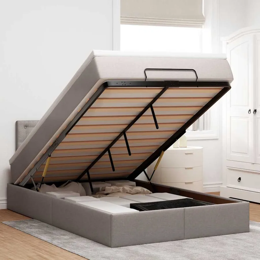 Lit ottoman avec matelas et LED Taupe 120x190 cm tissu
